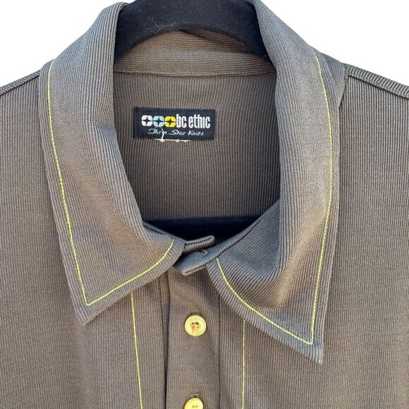 BC Ethic 3 Star Knits Vintage Mens Olive Green Short Sleeve Knit Polo Shirt - Picture 4 of 8